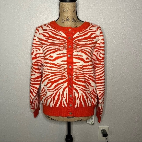 Halara Orange sz M Round Neck Button Front Animal Print Cardigan - Picture 2 of 12